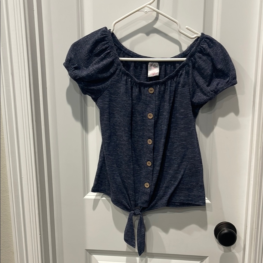 No Boundaries Blue Puff Sleeve Tie Front Blouse Size XS